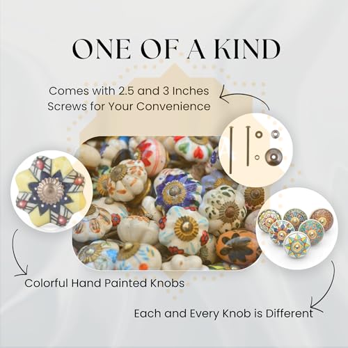 Rasiya Art Knobs for Cabinets and Drawers - Assorted Multicolor Countryside Door Pull Handles for Dresser Kitchen Wardrobes Boho Home Interior Decor - Pack of 30 - Image 4