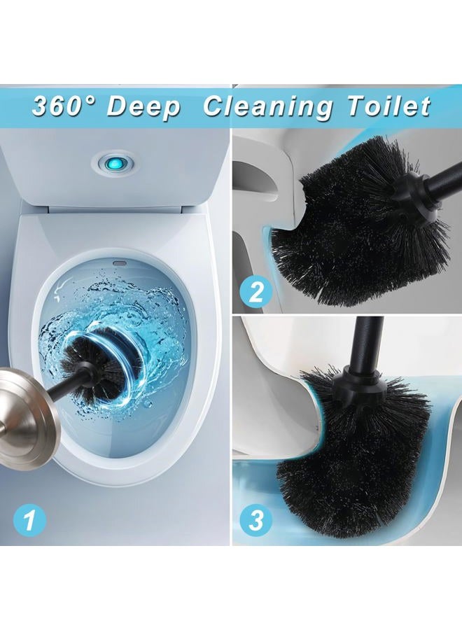 Hioflyme Toilet Brush and Holder,Toilet Bowl Brush with Long Handle for Bathroom,Toilet Cleaner Brush-Space,Saving,Covered Brush,Durable, Deep,Cleaning,Splash Resistant (Stain Nickel) - Image 2