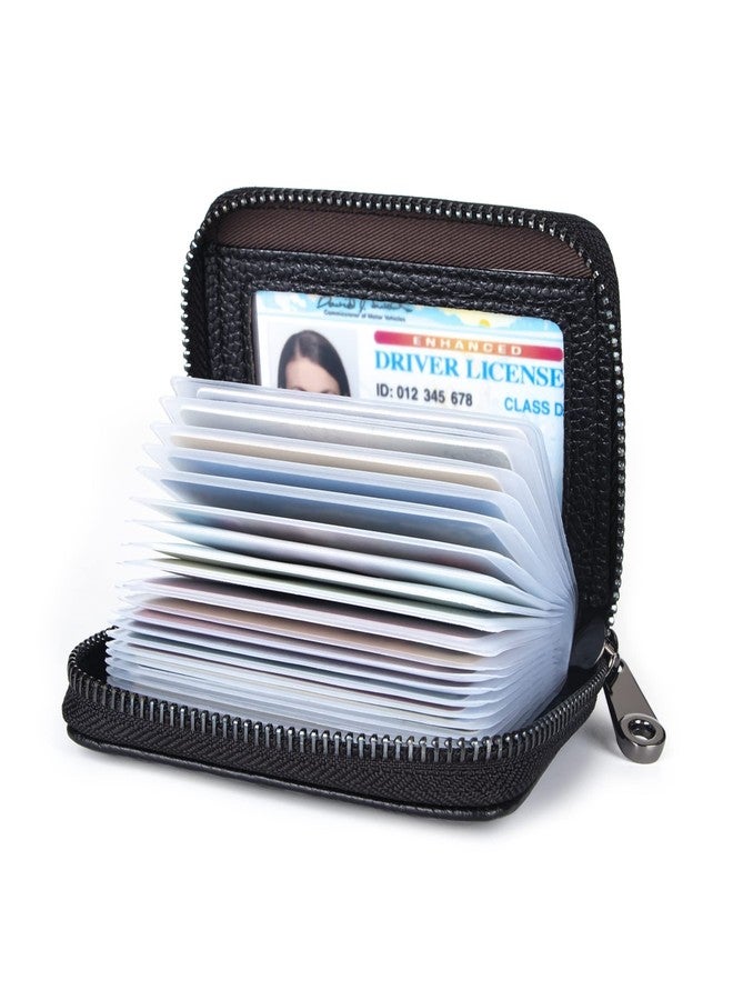 Suweibuke Genuine Leather Credit Card Holder Zipper Wallet RFID Blocking Secure Card Case ID Case Organizer (Classic Black) - Image 1