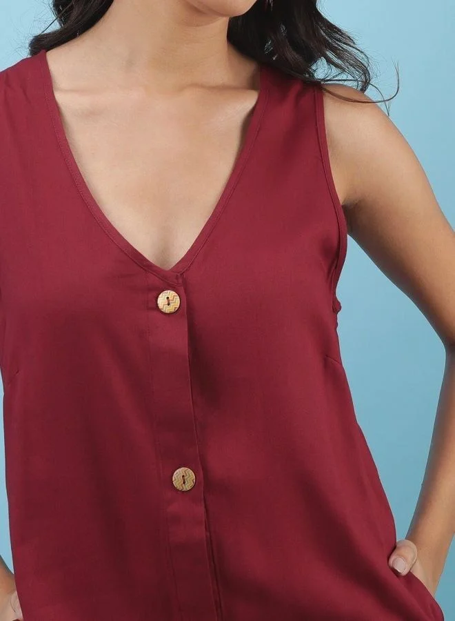 مرفوعة Women Regular Fit Solid V-Neck Sleeveless Regular Dress