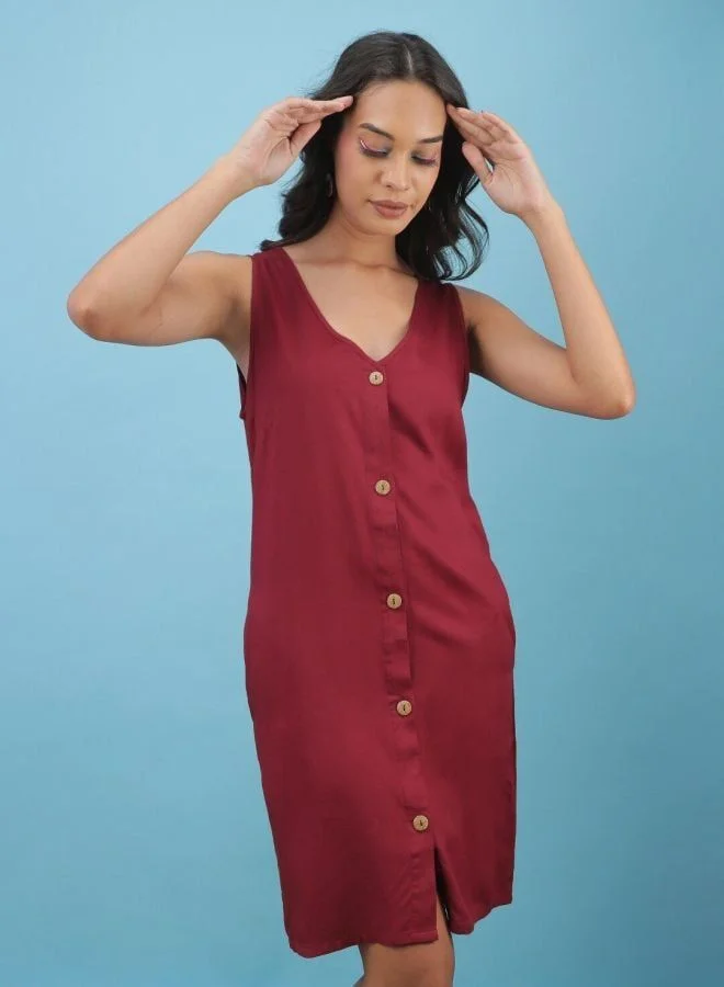 مرفوعة Women Regular Fit Solid V-Neck Sleeveless Regular Dress