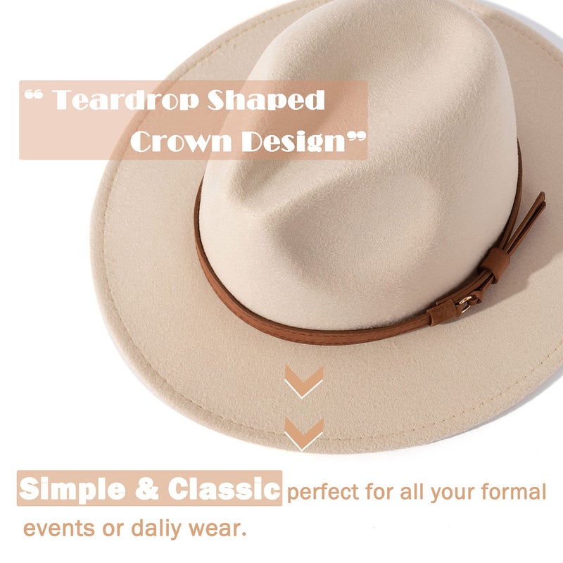 Lisianthus Men & Women Vintage Wide Brim Fedora Hat with Belt Buckle (A Buckle-Creamy, Medium) - Image 2