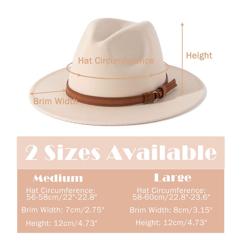 Lisianthus Men & Women Vintage Wide Brim Fedora Hat with Belt Buckle (A Buckle-Creamy, Medium) - Image 4