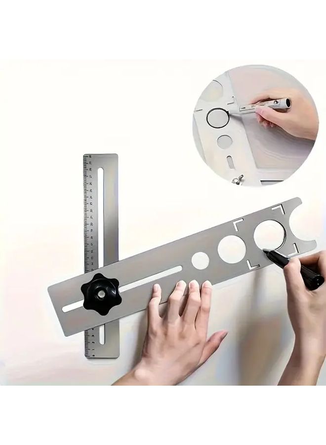 304 Stainless Steel Multifunctional Main Ruler Tile Drilling Positioning Tool 1pc - Image 2
