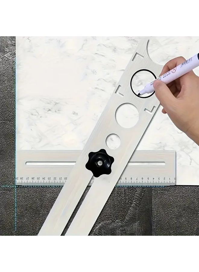 304 Stainless Steel Multifunctional Main Ruler Tile Drilling Positioning Tool 1pc - Image 1