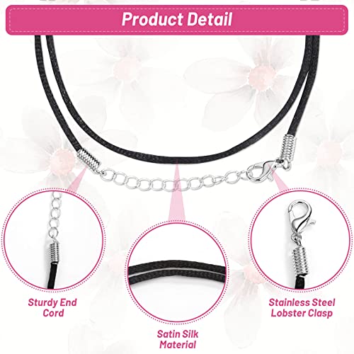 Selizo 50Pcs Satin Silk Necklace Cord with Lobster Clasp and Extension Chain for Necklaces Making and Beading (18 Inches, Black) - Image 4