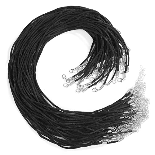 Selizo 50Pcs Satin Silk Necklace Cord with Lobster Clasp and Extension Chain for Necklaces Making and Beading (18 Inches, Black) - Image 1