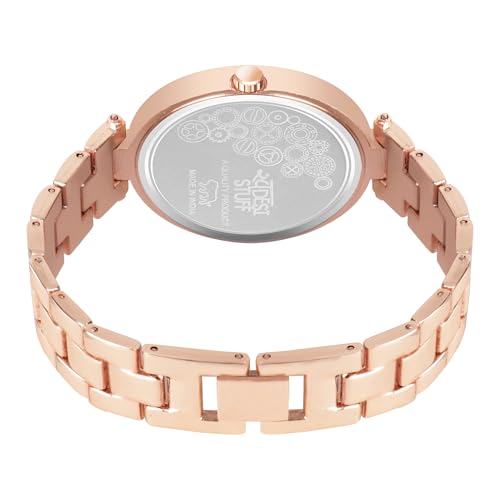 SWADESI STUFF Rose Gold Metallic Strap Analog Wristwatch for Women, Diamond Studded Round dial (Silver) - Image 5