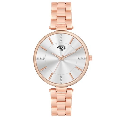 SWADESI STUFF Rose Gold Metallic Strap Analog Wristwatch for Women, Diamond Studded Round dial (Silver) - Image 2