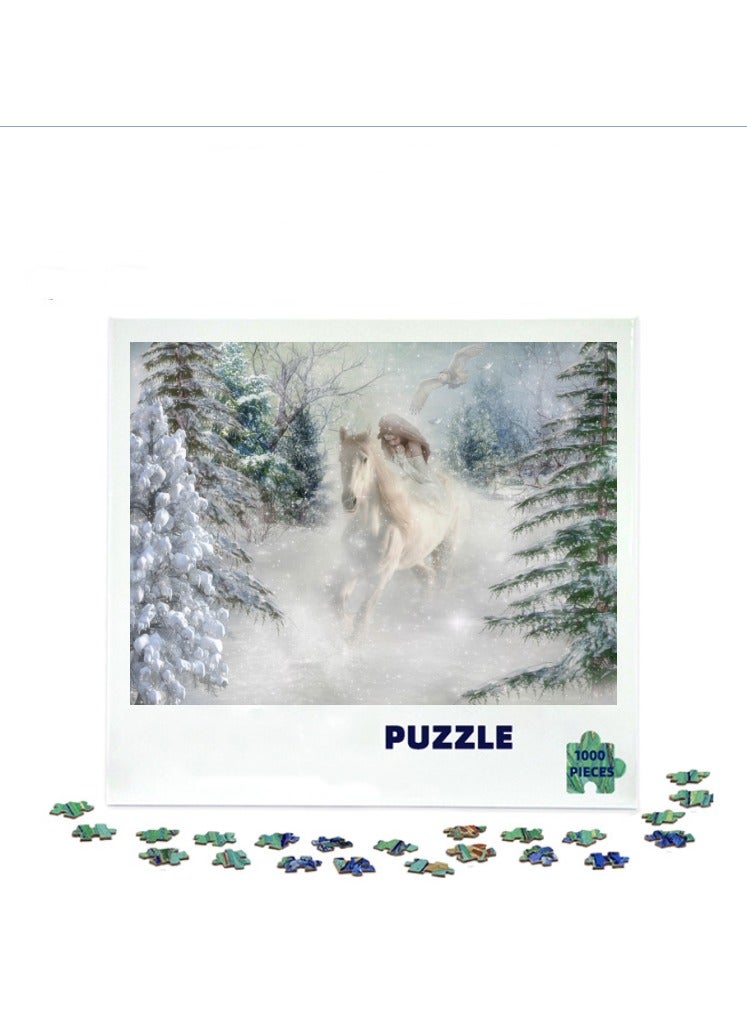 Anna 3D Snowy Landscape Horseback Riding Girl 1000-Piece Puzzle - Image 2