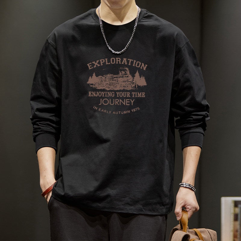 American cotton long-sleeved t-shirt men's 2025 autumn casual loose base shirt ins trendy brand couple clothes - Image 2