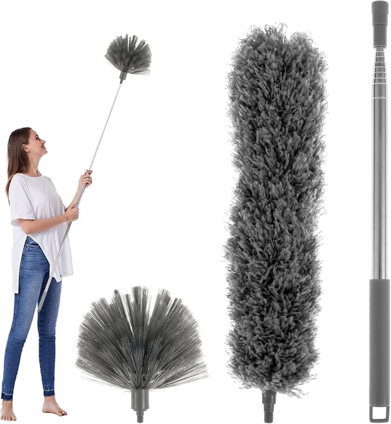 LGHWKETH Cobweb Duster with 83.9 Inch Extension Pole Replaceable Ceiling Duster Kit Bendable Microfiber Feather Duster Cleaner Reusable Spider Web Brush Cleaning Kit Fan Cleaner Duster for Home - Image 1