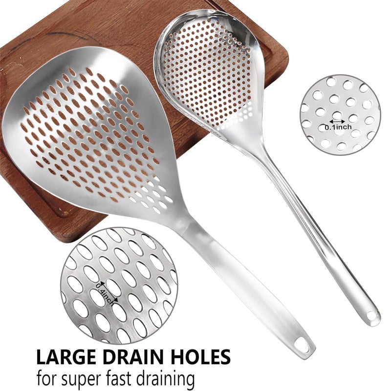 KAYCROWN Skimmer Slotted Spoon, 2 Pack Stainless Steel Pasta Spider Strainer Skimmer Ladle Spoon for Frying and Cooking, Frying Strainer, Kitchen Cooking Colander - Image 2