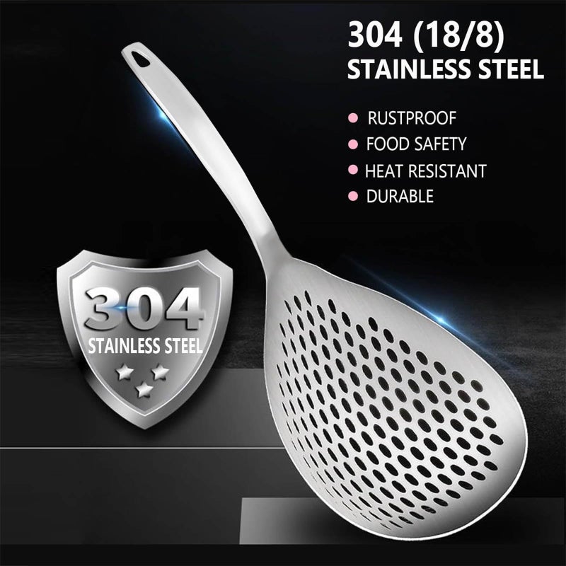 KAYCROWN Skimmer Slotted Spoon, 2 Pack Stainless Steel Pasta Spider Strainer Skimmer Ladle Spoon for Frying and Cooking, Frying Strainer, Kitchen Cooking Colander - Image 5