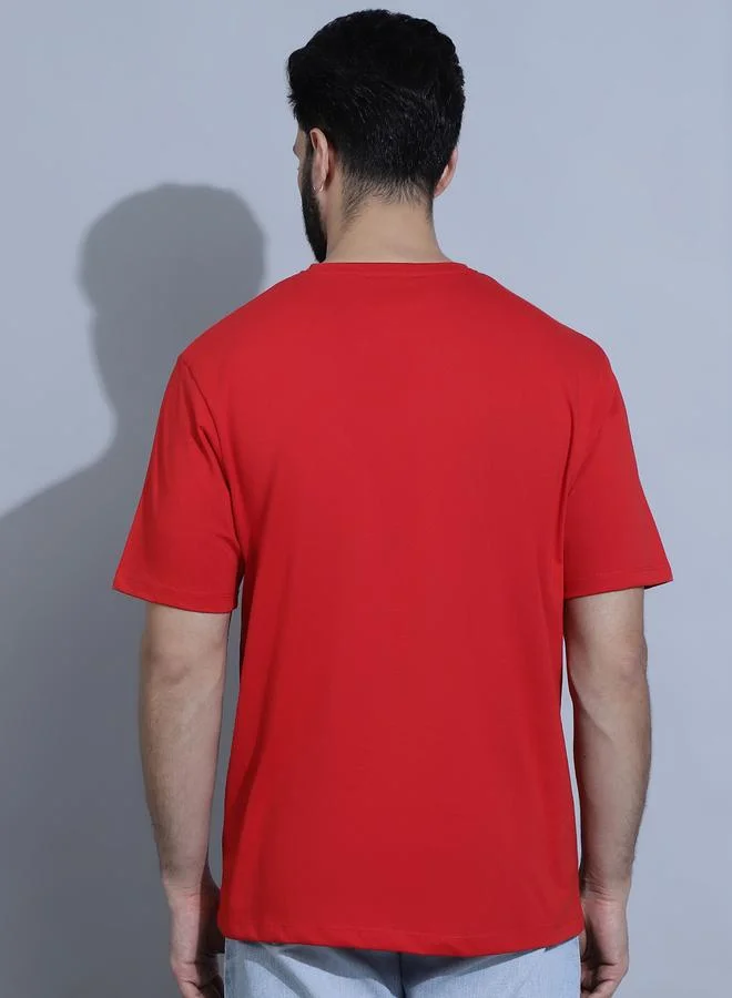 Styli Men Red Oversized Cotton T-Shirt By Door74