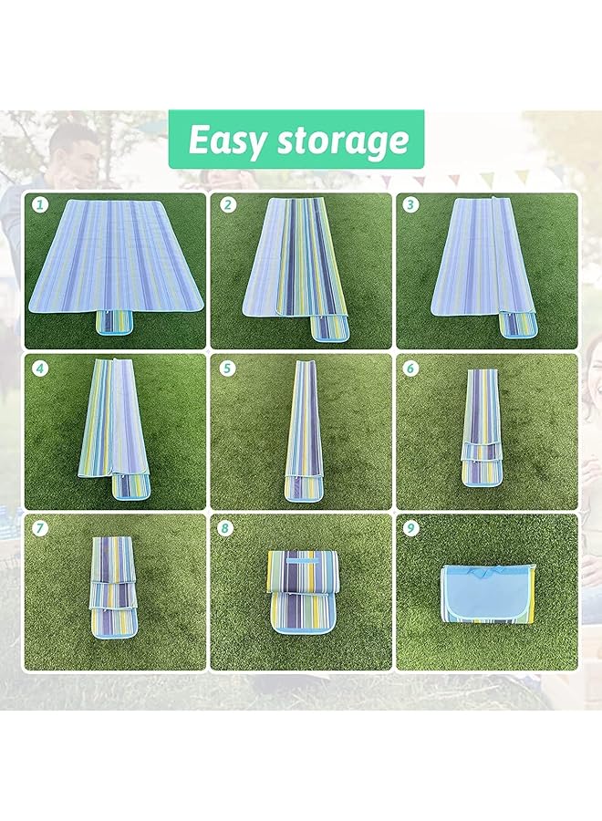 SKY-TOUCH Portable Waterproof Picnic and Beach Blanket 180x145cm Green and Blue Foldable Mat for Outdoor Camping Park and Garden (Pack of 2) - Image 4