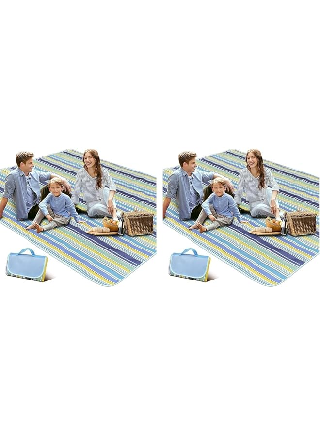 SKY-TOUCH Portable Waterproof Picnic and Beach Blanket 180x145cm Green and Blue Foldable Mat for Outdoor Camping Park and Garden (Pack of 2) - Image 1