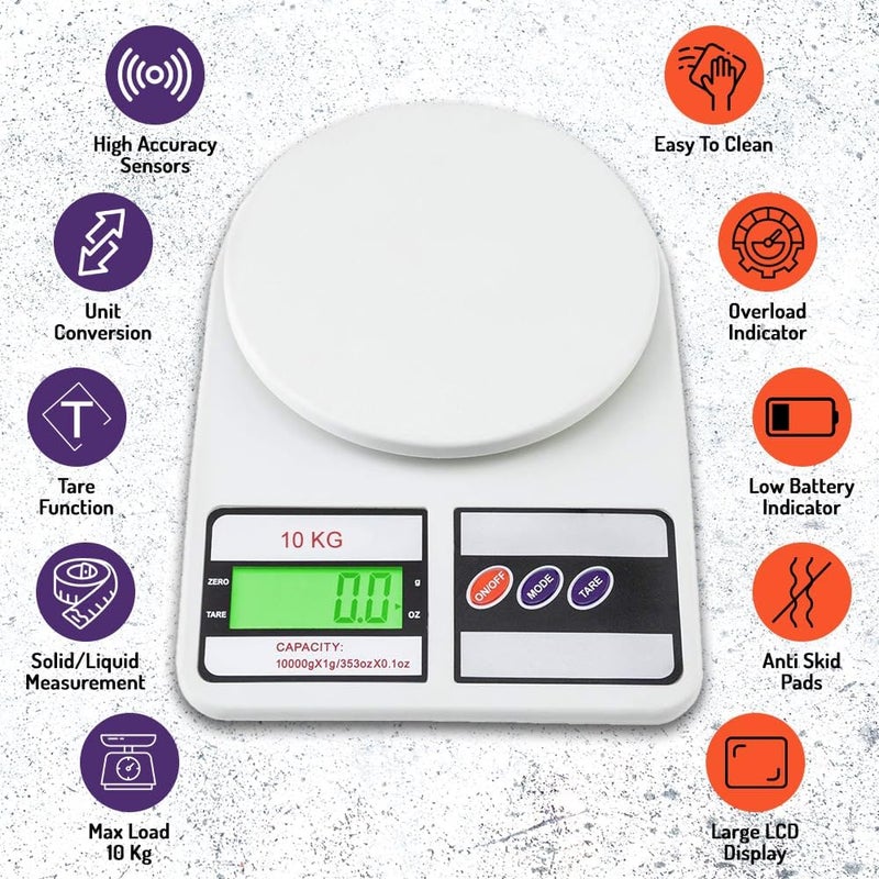 Cazlee Portable Electronic Digital Weighing Scale Weight Machine Kitchen Food Weighing Scale For Healthy Living Home Baking Cooking Fitness Balanced Diet 10 Kg with Back Light - Image 3