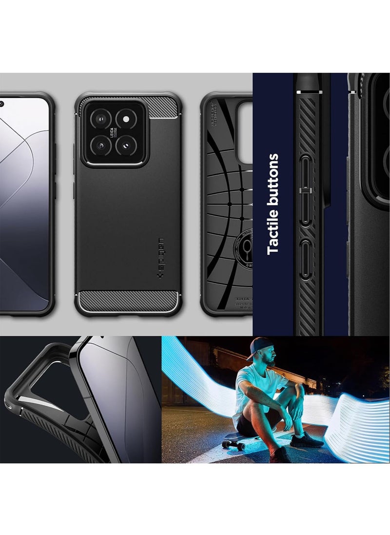 Spigen - Rugged Armor for Xiaomi 14 Case Cover with Carbon Fiber Accents - Matte Black - Image 1