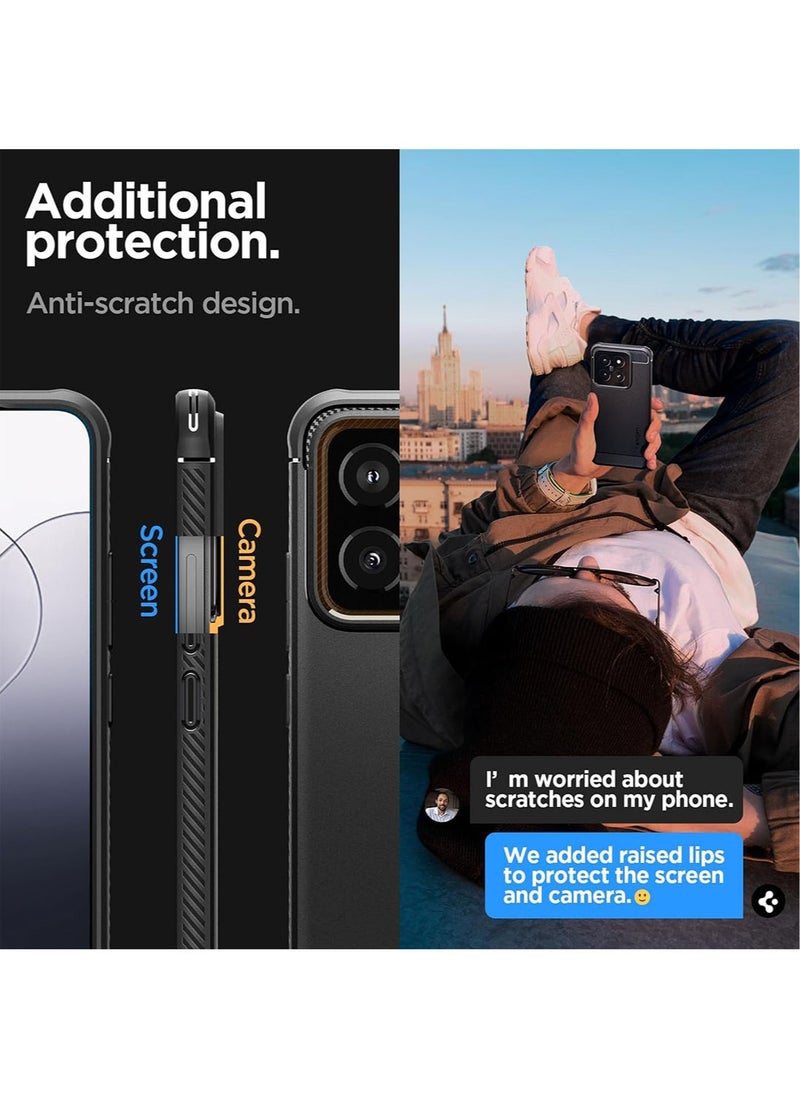 Spigen - Rugged Armor for Xiaomi 14 Case Cover with Carbon Fiber Accents - Matte Black - Image 1
