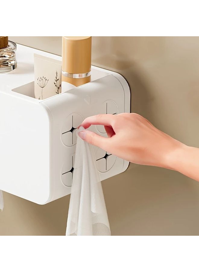 Cream Wall Mounted Multifunctional No Drill Tissue Box Holder For Bathroom Towels Wet Wipes - Image 5