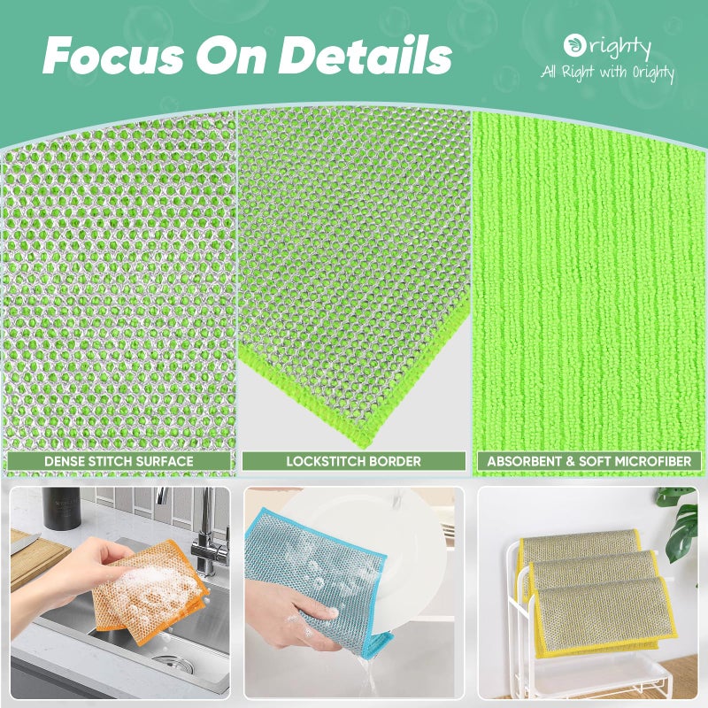 Orighty Multipurpose Wire Dishwashing Rag 12 Pcs, Upgraded Double-Layer Non-Scratch Wire Dish Cleaning Cloths, Kitchen Reusable Steel Scrubber, Powerful Dishcloth Rag for Cookware, Multicolor, 7"x8" - Image 3