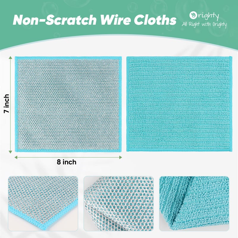Orighty Multipurpose Wire Dishwashing Rag 12 Pcs, Upgraded Double-Layer Non-Scratch Wire Dish Cleaning Cloths, Kitchen Reusable Steel Scrubber, Powerful Dishcloth Rag for Cookware, Multicolor, 7"x8" - Image 2