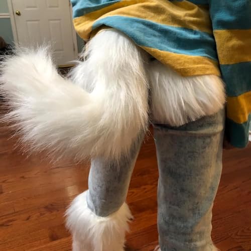 BANLAN Faux Fur Fox Costume Cat Tail Cosplay Halloween Christmas Party Costume One Size, White - Image 3