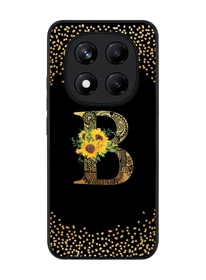 Stylizedd For Xiaomi Redmi Note 14 Pro 4G 4G Case,Slim fit Camera Protection, Shockproof Thin Phone cover  - Custom Floral Monogram - B ( Black ) - Image 1