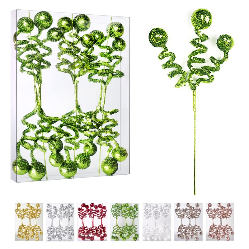 ZHANYIGY 6PC Set Green Christmas Tree Decoration Sequins Ball Curly Pick Christmas Tree Decorations Christmas Tree Topper Star Home Office Perfect Party Decorations Gifts