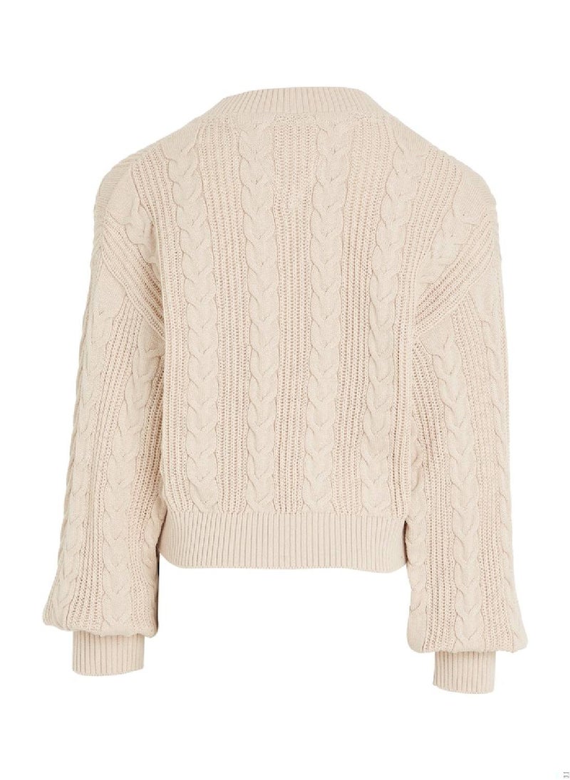 TOMMY HILFIGER Cable Knit Relaxed Fit Cropped Jumper  - Image 4