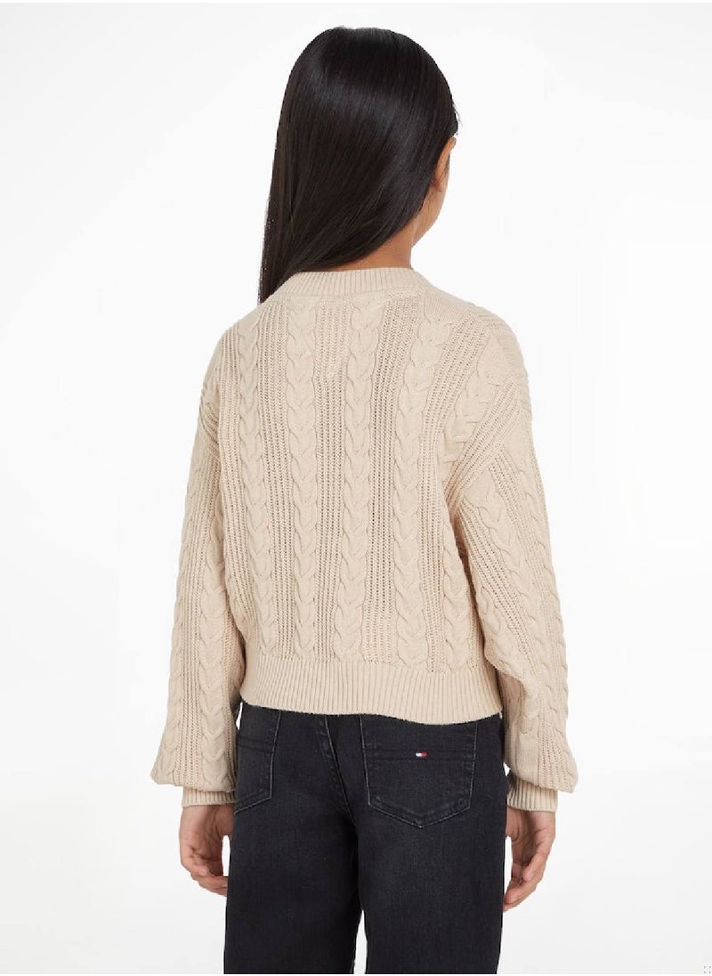 TOMMY HILFIGER Cable Knit Relaxed Fit Cropped Jumper  - Image 3