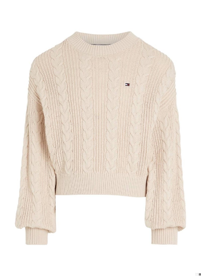 TOMMY HILFIGER Cable Knit Relaxed Fit Cropped Jumper  - Image 2