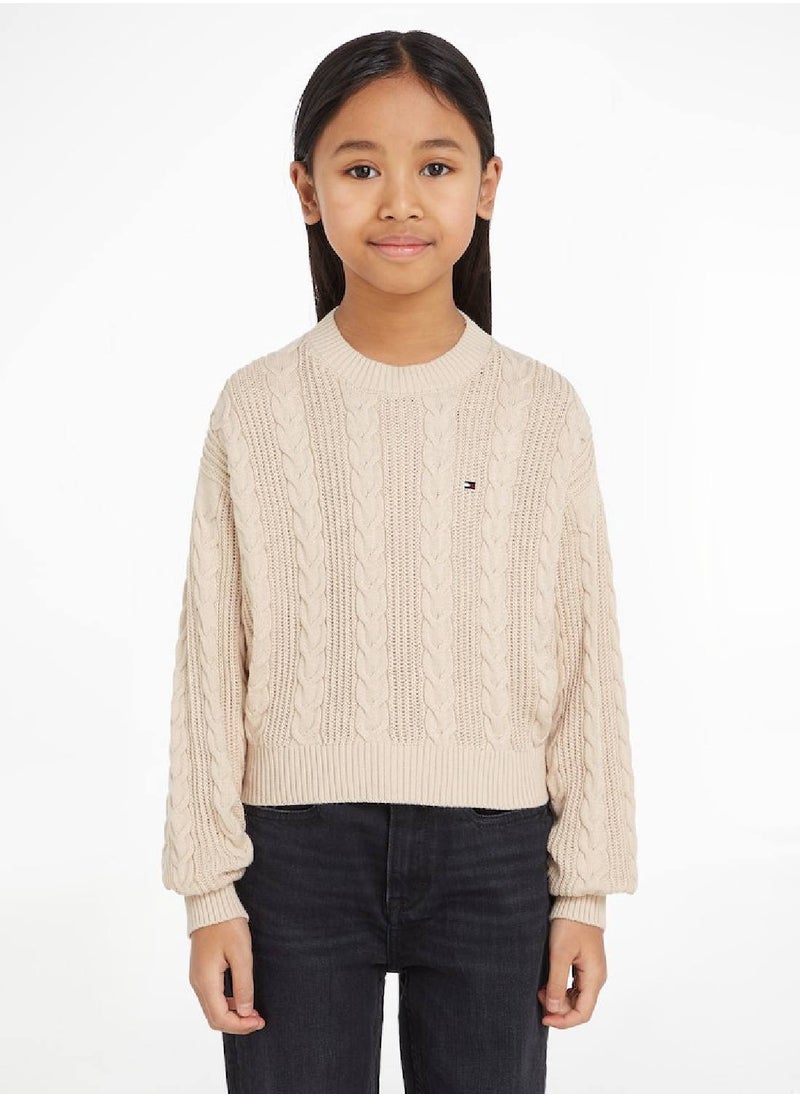 TOMMY HILFIGER Cable Knit Relaxed Fit Cropped Jumper  - Image 1