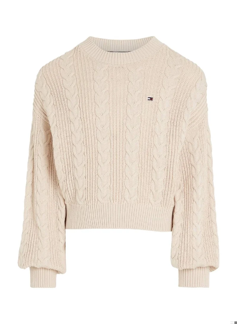 TOMMY HILFIGER Cable Knit Relaxed Fit Cropped Jumper