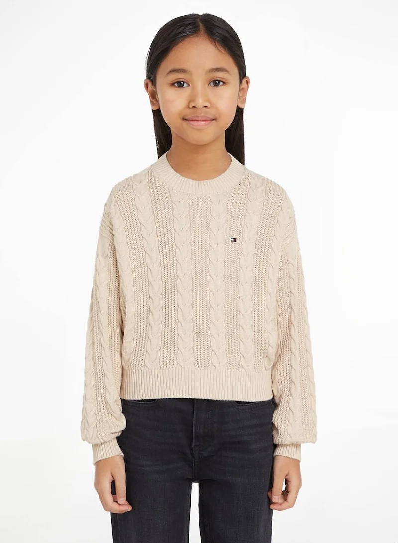 TOMMY HILFIGER Cable Knit Relaxed Fit Cropped Jumper