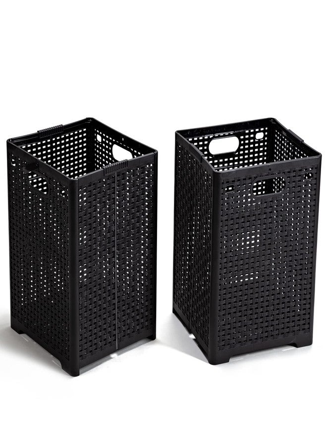 Eslite 42L Collapsible Plastic Laundry Baskets,Foldable Laundry Hamper,Pack of 2 (Black) - Image 1