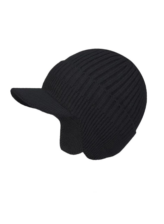 1 piece Men's Winter Visor Beanie Hat with  Knit Baseball Cap with Brim Ski Hat Warm Fleece Lined Hunting Hat Black - Image 2