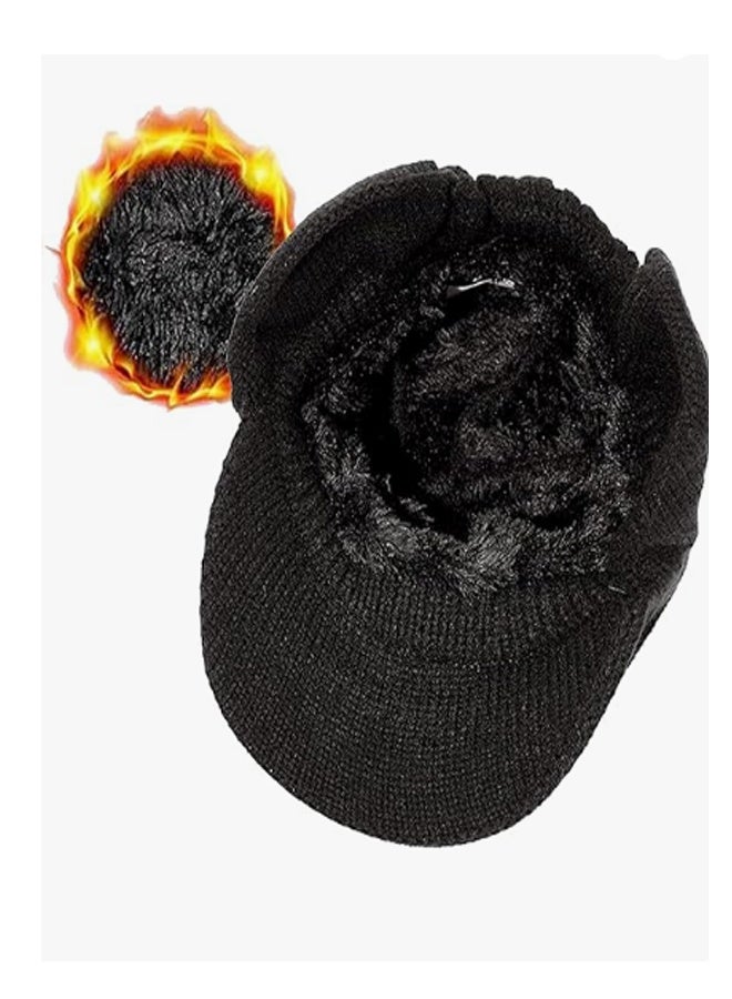 1 piece Men's Winter Visor Beanie Hat with  Knit Baseball Cap with Brim Ski Hat Warm Fleece Lined Hunting Hat Black - Image 5