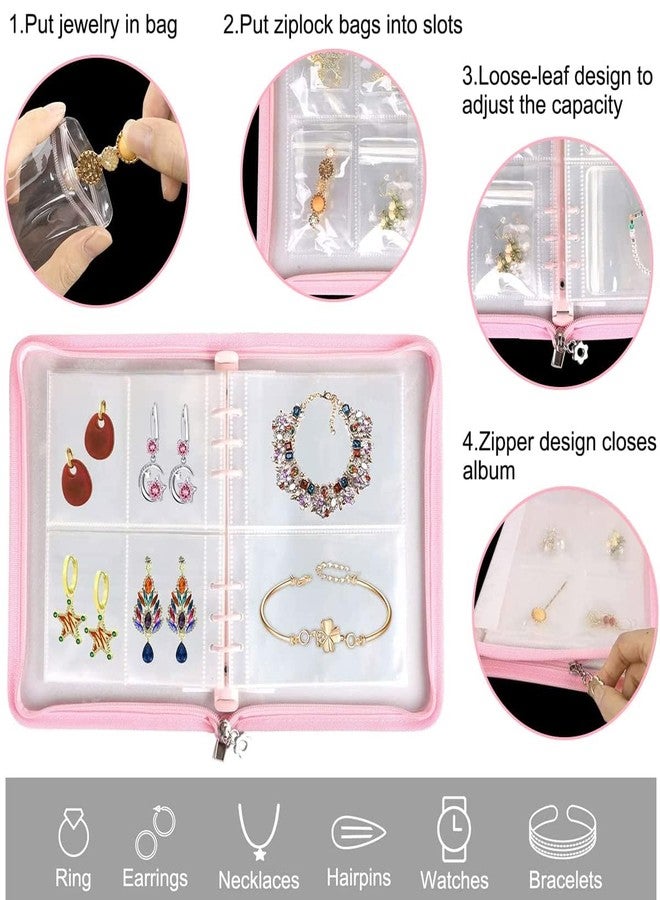 DHARNIX Transparent Jewelry Storage Book, Anti Oxidation Jewelry Storage Organizer Bag with 60 Pockets for Bracelets Necklace Rings, Pink, Metal - Image 2