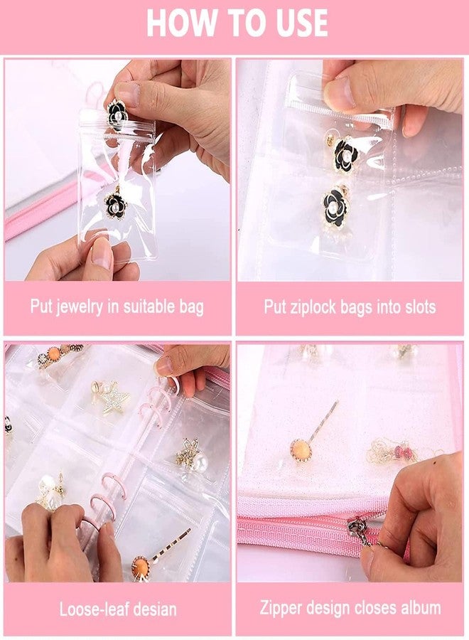 DHARNIX Transparent Jewelry Storage Book, Anti Oxidation Jewelry Storage Organizer Bag with 60 Pockets for Bracelets Necklace Rings, Pink, Metal - Image 3
