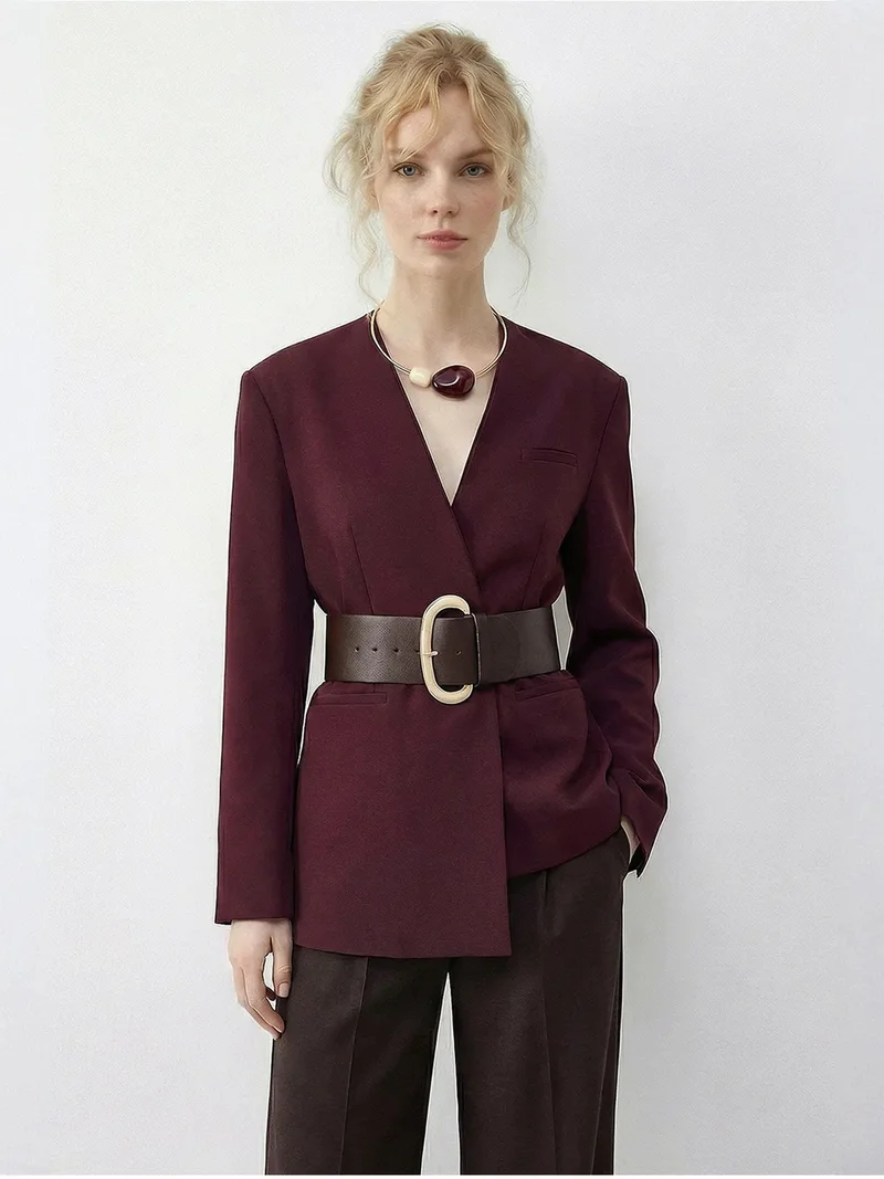بيانكو لوتشي LUCCI Belted V-Neck Blazer Jacket