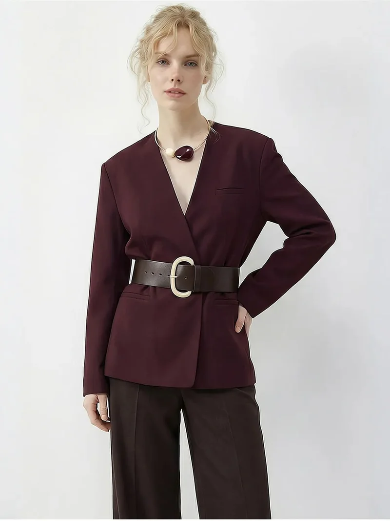 بيانكو لوتشي LUCCI Belted V-Neck Blazer Jacket