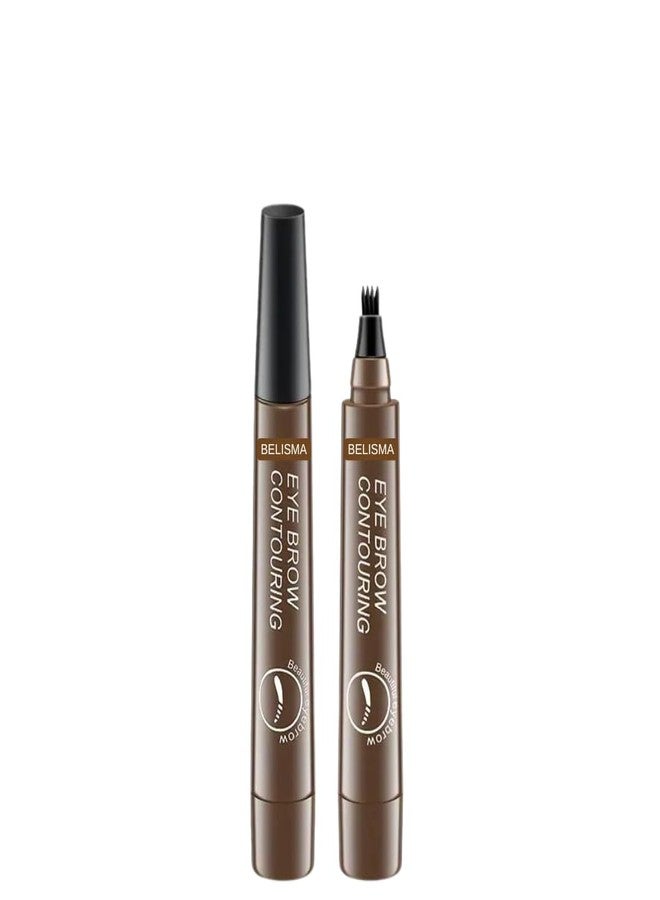BELISMA Eyebrow Pen With 4 Micro Tip Liquid Eyebrow Pen Waterproof Microblading Eyebrow Pencil (DARK BROWN) - Image 1
