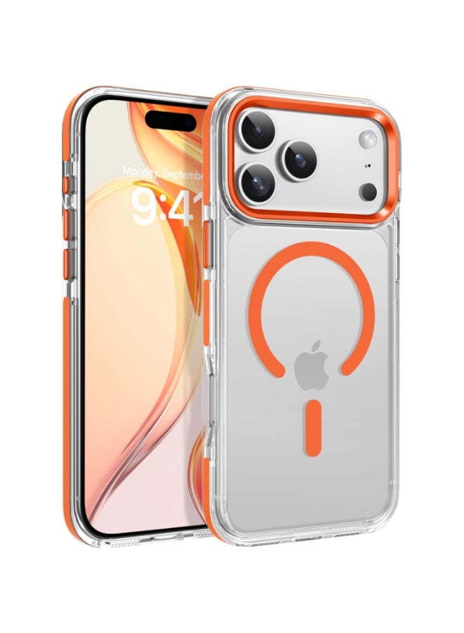 ICARLUS For iPhone 17 Pro Case Strong Magnetic Compatible with MagSafe Transparent Clear Slim Fit Non-Yellowing Drop Protective Phone Case for iPhone 17 Pro Max Orange - Image 1