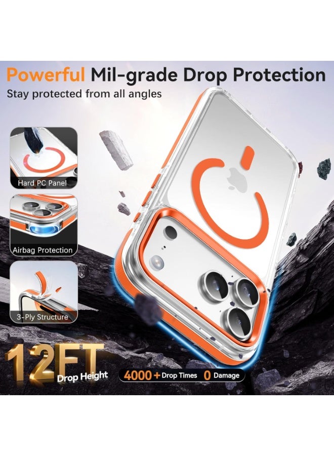 ICARLUS For iPhone 17 Pro Case Strong Magnetic Compatible with MagSafe Transparent Clear Slim Fit Non-Yellowing Drop Protective Phone Case for iPhone 17 Pro Max Orange - Image 3