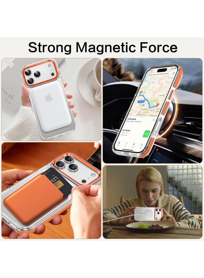 ICARLUS For iPhone 17 Pro Case Strong Magnetic Compatible with MagSafe Transparent Clear Slim Fit Non-Yellowing Drop Protective Phone Case for iPhone 17 Pro Max Orange - Image 4