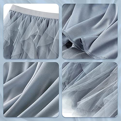 kydely Tulle Skirts for Women Long Length Tutu Fairy Tiered Skirt A Line Mesh Elastic Waist Skirts Blue Grey One Size - Image 5