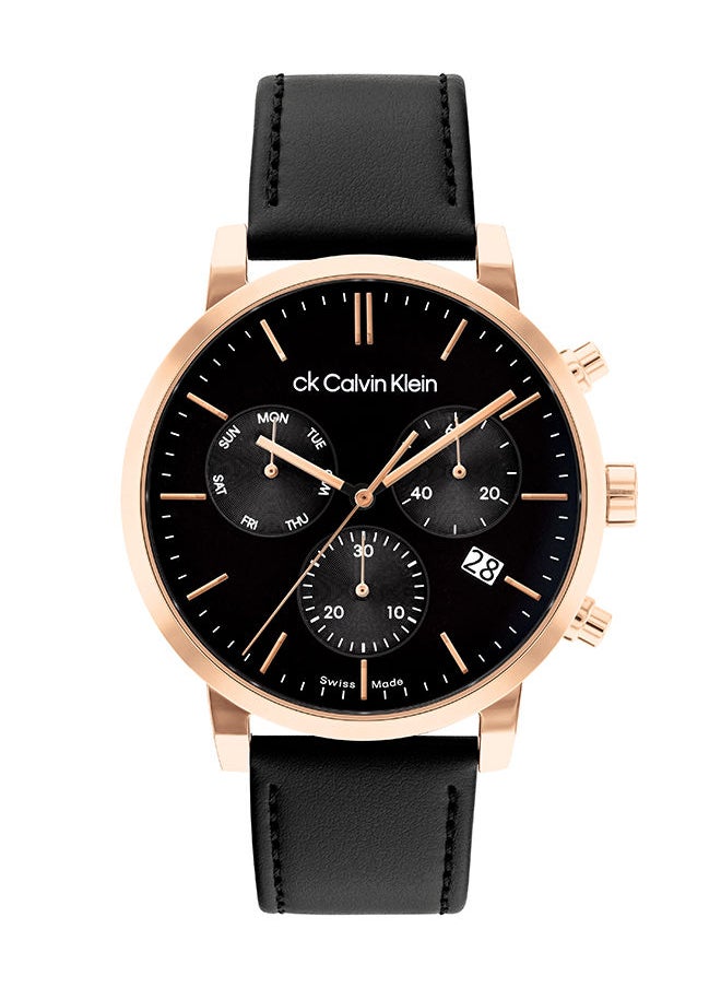 CALVIN KLEIN ساعة يد جلدية دائرية أنالوج بعقارب للرجال 25000032 - 42 ملم  - Image 1