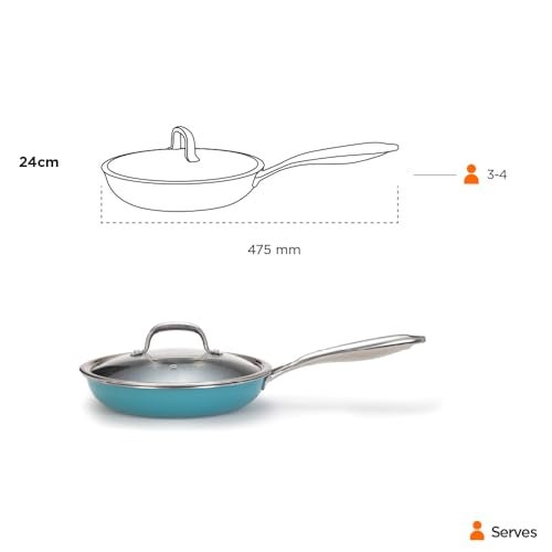 Arttd Inox ARTTDINOX Vida Stainless Steel Triply Frypan with Glass Lid Etched nonstick PTFE Non Stick Pan Frying pan Non Stick Frying pan Gas and Induction Compatible, 24cm, 1.8Ltr, Jindal Stainless, Teal - Image 4